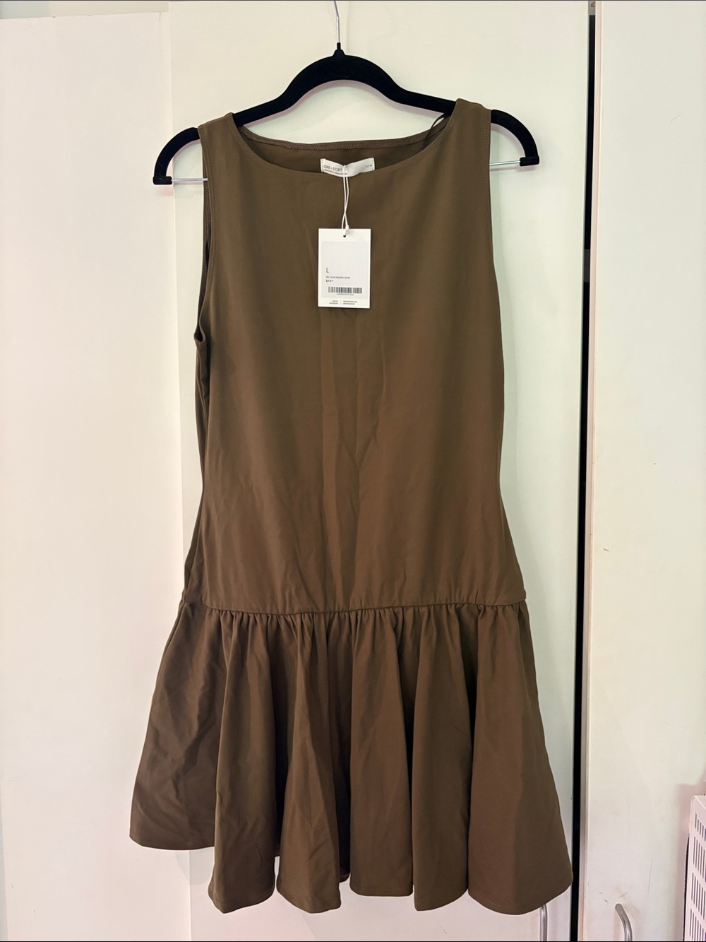 OAK + FORT Olive Sleeveless Drop-Waist Mini Dress